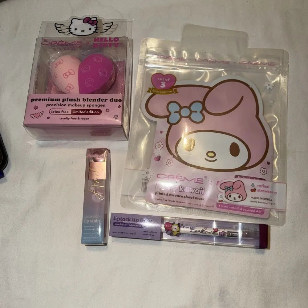 Hello Kitty Premium Plush Blender Duo Creme Shop MakeupSponge, Lip Stain,ETC New